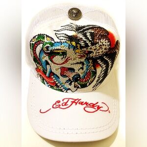 Ed Hardy Men's Trucker Hat "Skull Snake" With Rhinestone By Christian Audigier